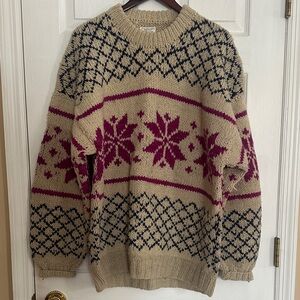 Vintage Beige, Purple, blue Snowflake Sweater 
100%wool- Made in Ecuador